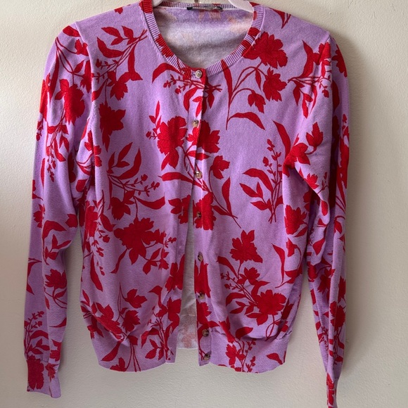 Ann Taylor Sweaters - Ann Taylor-Button down Cardigan with Red Floral Print